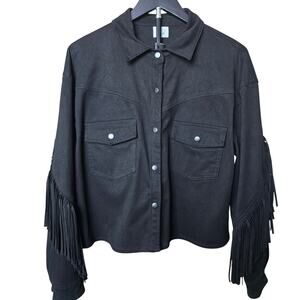 Blue Buttercup Black Suede Fringed Western Cow boy Jacket Sz M
